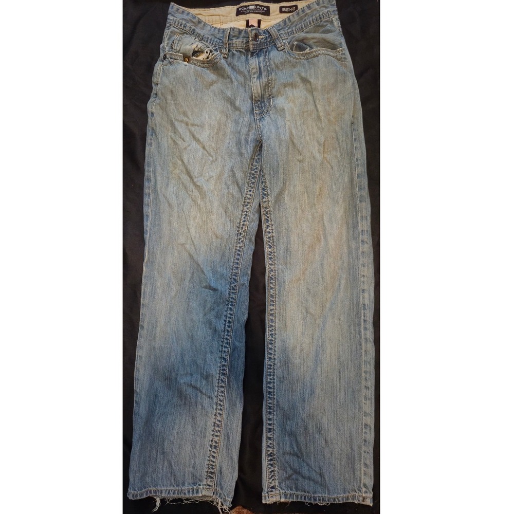 Ecko Unltd Baggy Fit Jeans Light Wash Embroidered Rhino Y2K Denim 32